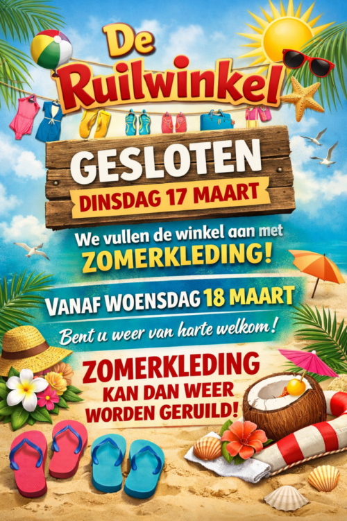 Ruilwinkel is dinsdag 17 maart gesloten