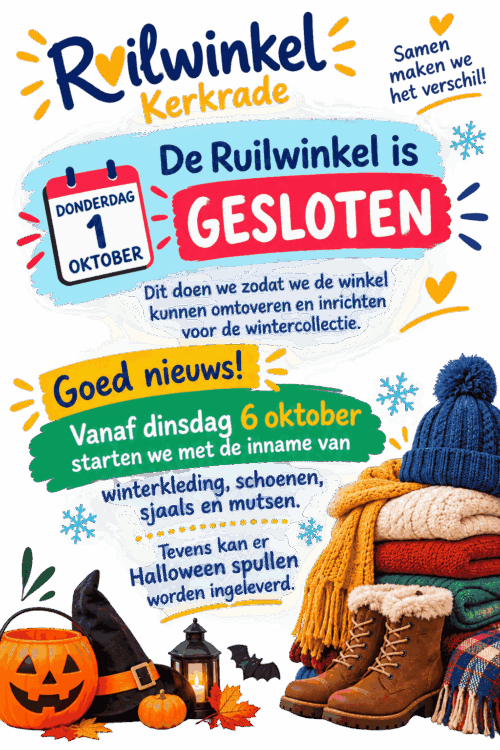 De Ruilwinkel is donderdag 1 oktober gesloten